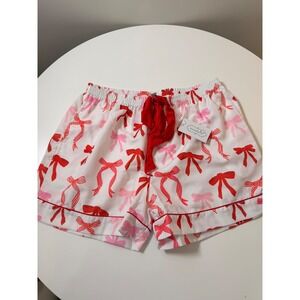 Mud Pie Pajama Shorts Womens Small White Red Pink New Bow Print Coquette Sash